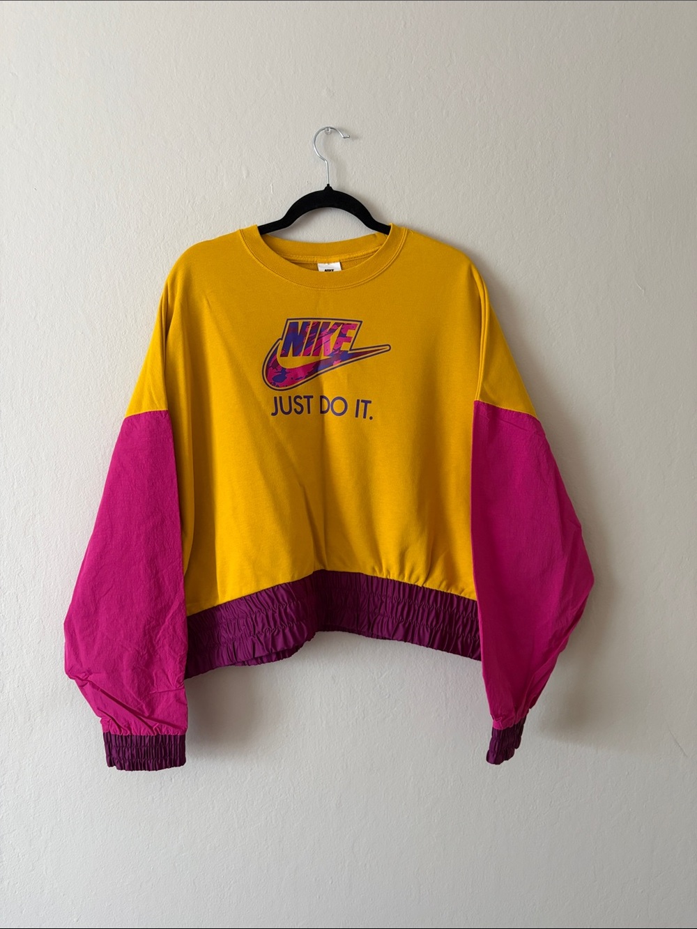 Nike Yellow & Pink Colorblock Cropped Sweatshirt